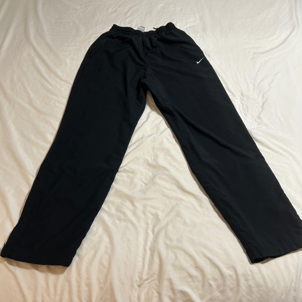Nike Mens Track Pants Black Elastic Waist Zipper Leg Vents Swoosh Logo